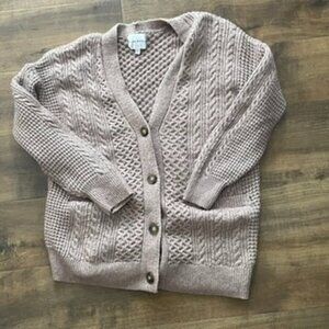 Pink Rose Large Blush Cable Knit Button Front Cardigan Sweater